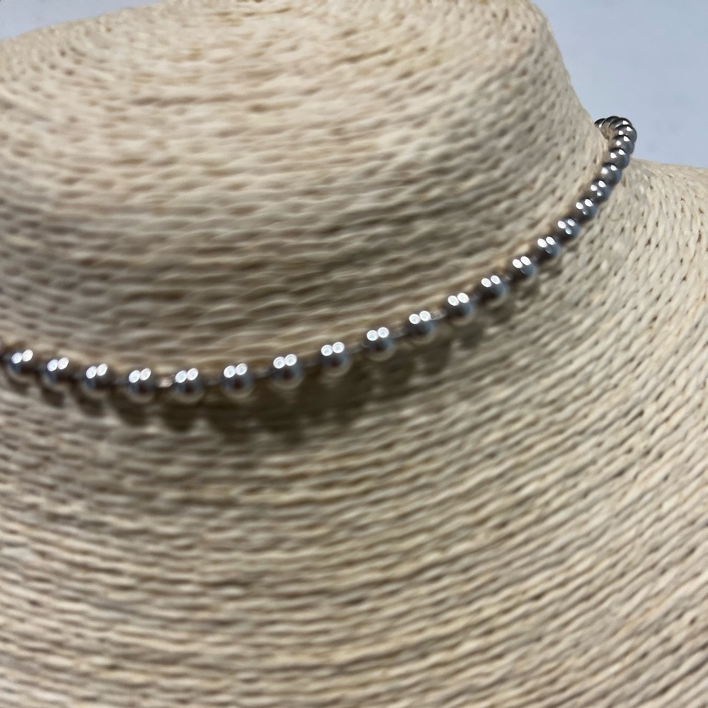 🔵PRE-LOVED AUTHENTIC STERLING SILVER SOLID BALL LINK CHAIN/CHOKER NECKLACE - Picture 7 of 13